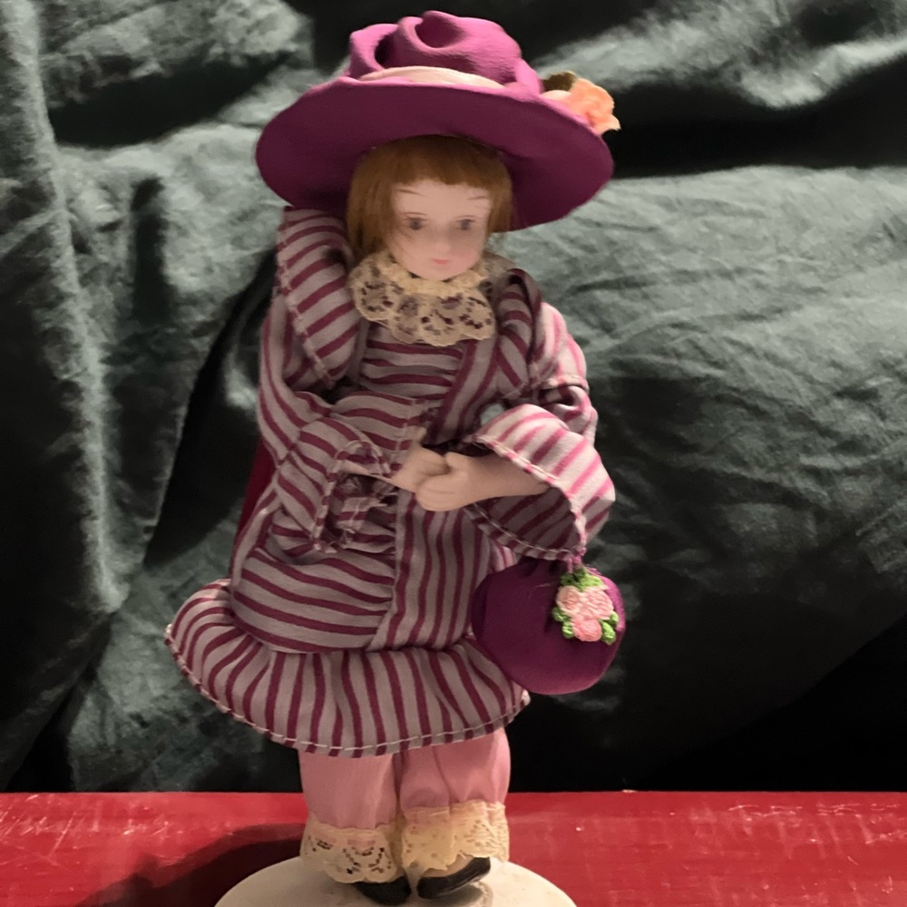 Vintage Gibson Purple and Pink Striped Porcelain Doll